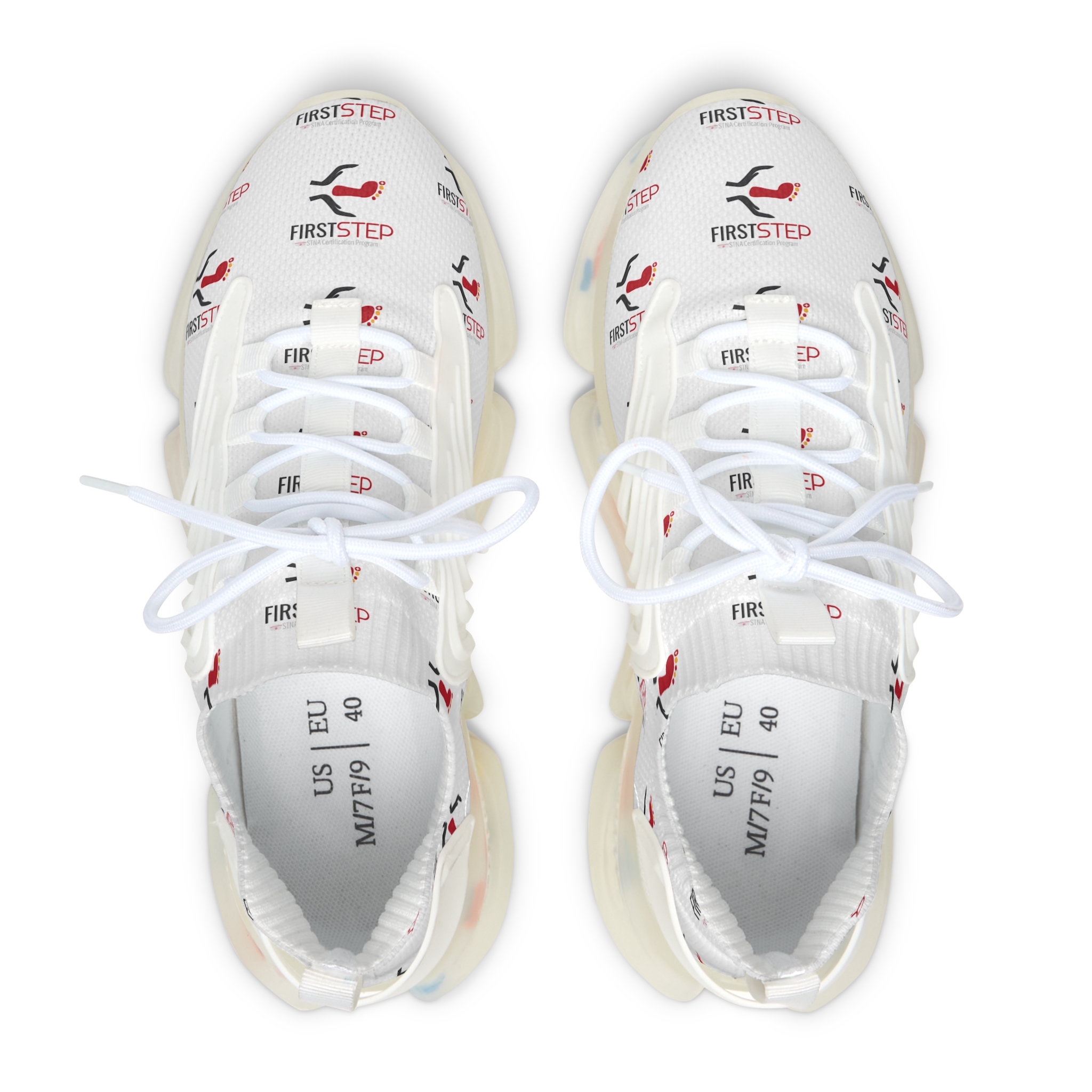 Women's Mesh Sneakers — White Breathable Athletic Trainers with Logo Print - Image 2