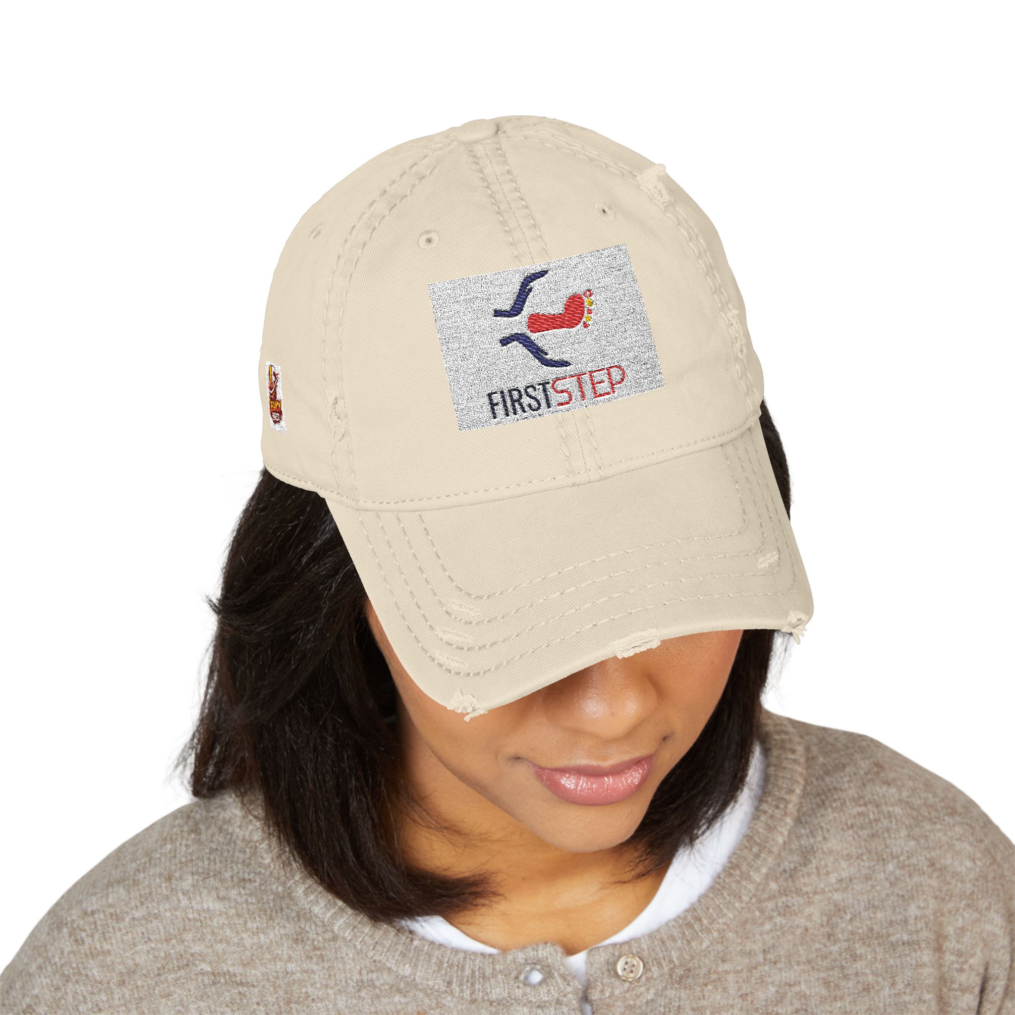 Distressed Embroidered Dad Hat — "First Step" Logo Cap - Image 11