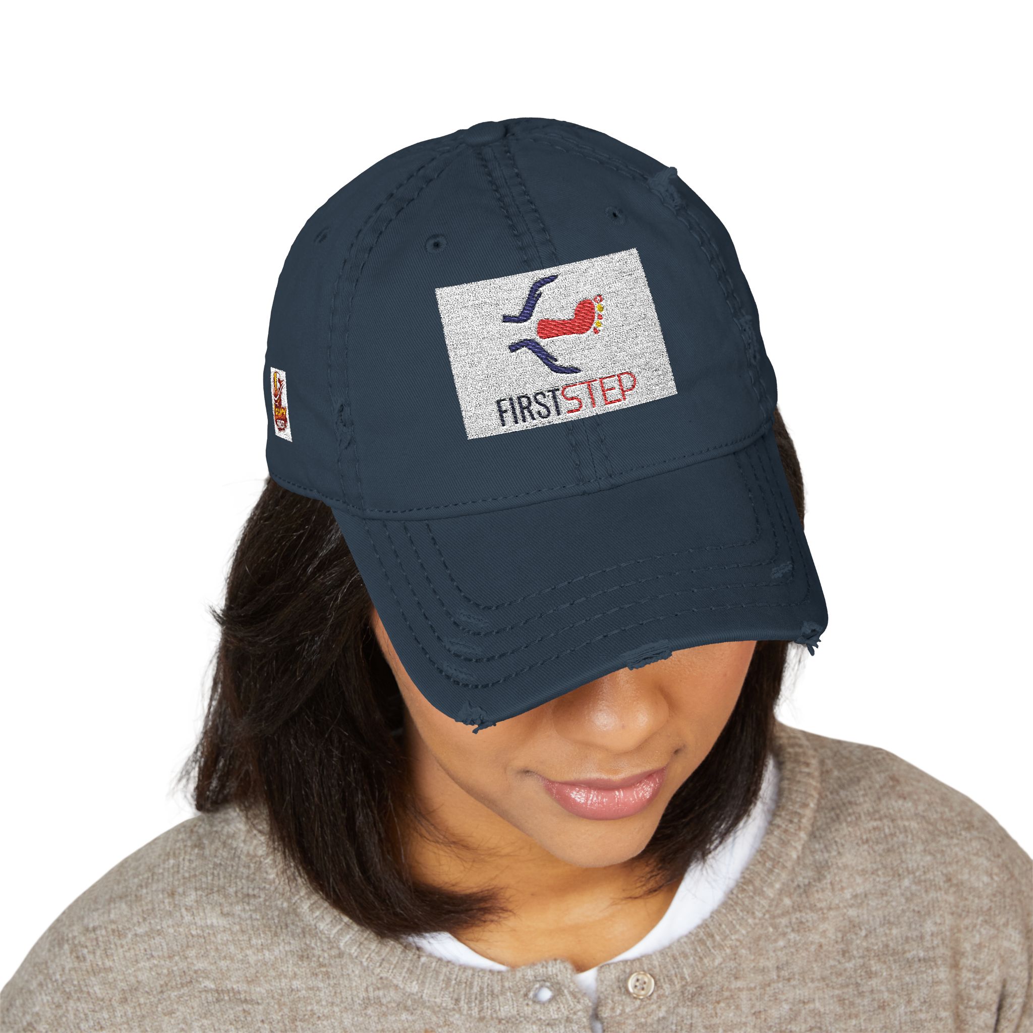 Distressed Embroidered Dad Hat — "First Step" Logo Cap - Image 15