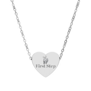 Engraved Heart Necklace — "First Step" Personalized Pendant Gift