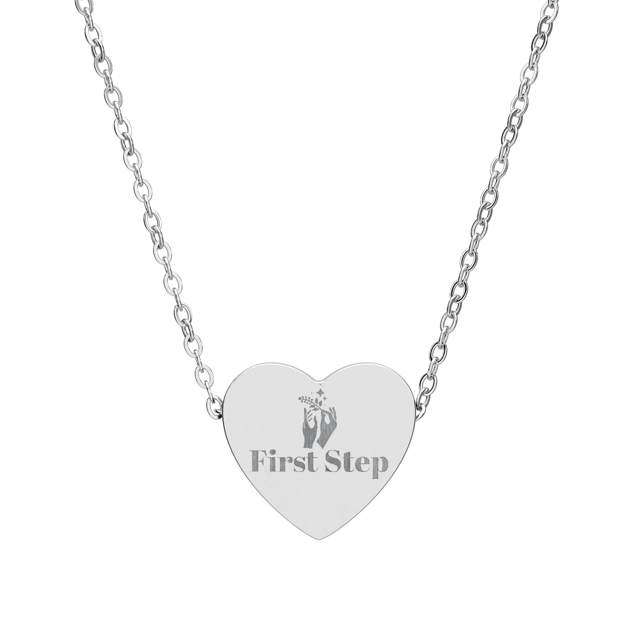Engraved Heart Necklace — "First Step" Personalized Pendant Gift